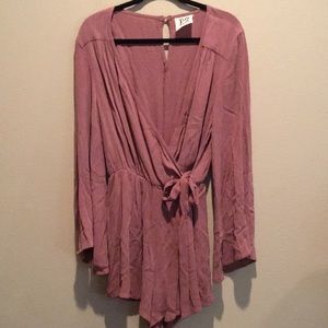 Crinkle rayon long sleeve romper